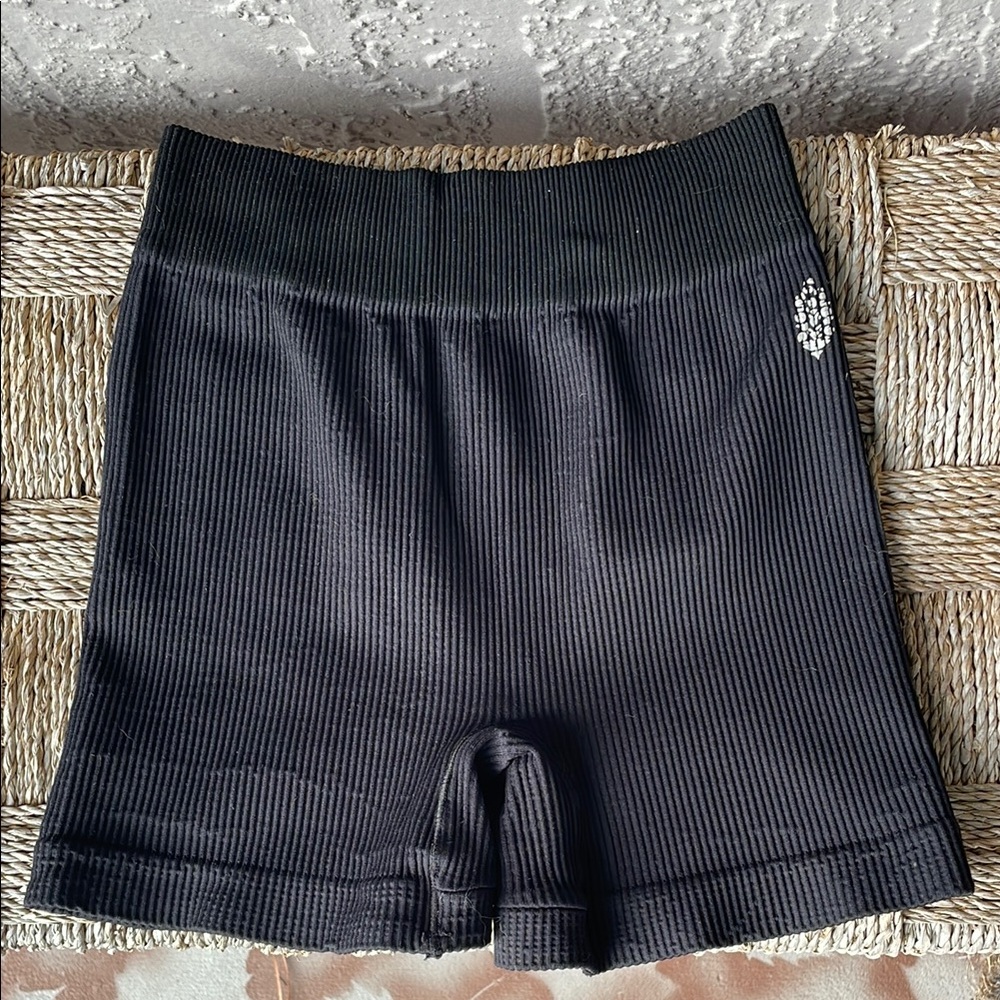 Free People Black Ribbed Bike Shorts with Elastic Waistband